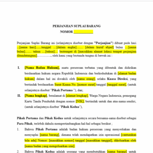 Template Perjanjian Supplier (Perjanjian Suplai Barang)