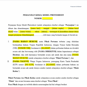 Template Perjanjian Kerja Model Photoshoot