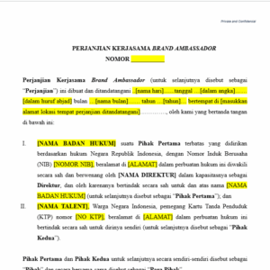 Template Perjanjian Kerja Sama Brand Ambassador
